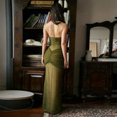 Armygreen Nude Color Women Sexy Strapless Sequins Bodycon Long Dress See Through Celebrate Nightclub Party Birthday Dress